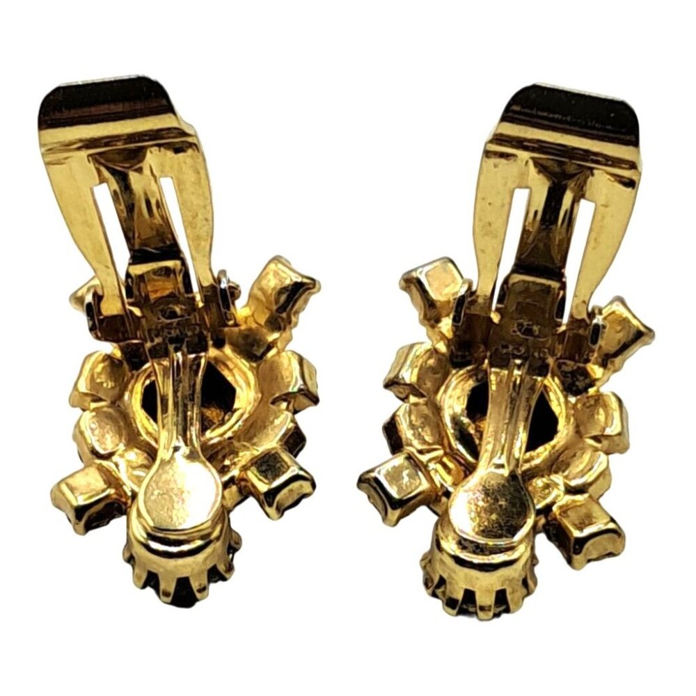 Vintage Rivoli Rhinestone Earrings Aurora Borealis Brown Clip Ons Costume Jewelr - Picture 5 of 11